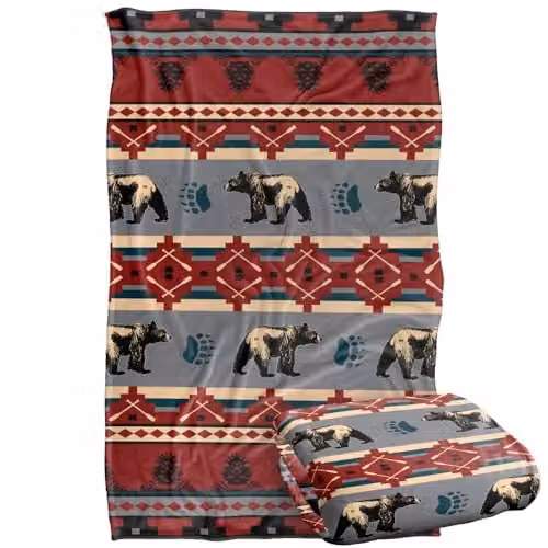 JQ Licensing Southwest Lodge Bear Silky Touch Super Soft Fleece Throw Blanket, Multicolour, W/D/H: 91 x 147 cm – 1