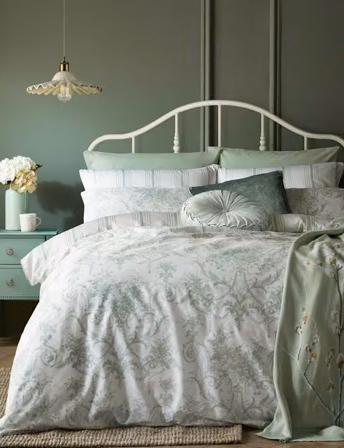 Laura Ashley Tuileries Floral Pure Cotton Sateen Bedding Set, Green Mix, 200 x 200 cm
