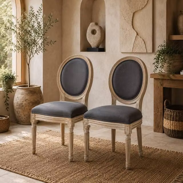 Wyld Haus Brazzi Set of 2 Grey French Style Solid Rubberwood Dining Chairs – 1