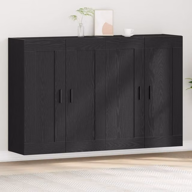 Berkfield Home Set of 2 Wall Mounted Cabinets in Black Oak Engineered Wood