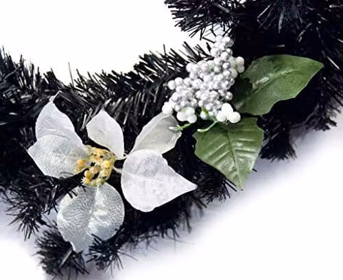 Best Artificial Black and Silver Decorated Christmas Garland with Baubles and Foliage (9ft) – 2