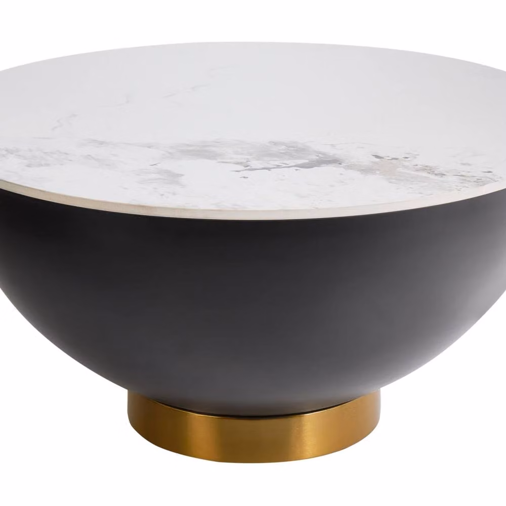 Wyld and Coco Round Coffee Table with Matt Sintered Stone Top and Metal Base, Diameter: 74 cm, Height: 37 cm – 2