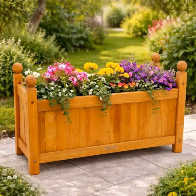 EONLION Natural Modern Wooden Rectangular Planter Box in Brown