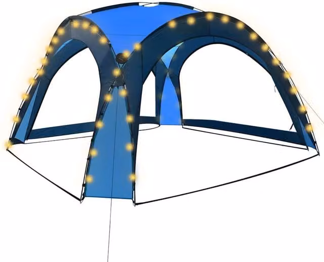 Berkfield Home Party Tent with LED and 4 Sidewalls, Blue, W/D/H: 360 x 360 x 230 cm