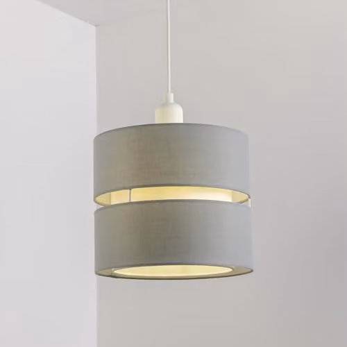 CGC Lighting Gayle Two Tier Fabric Lamp Shade in Grey and White, Diameter: 26 cm