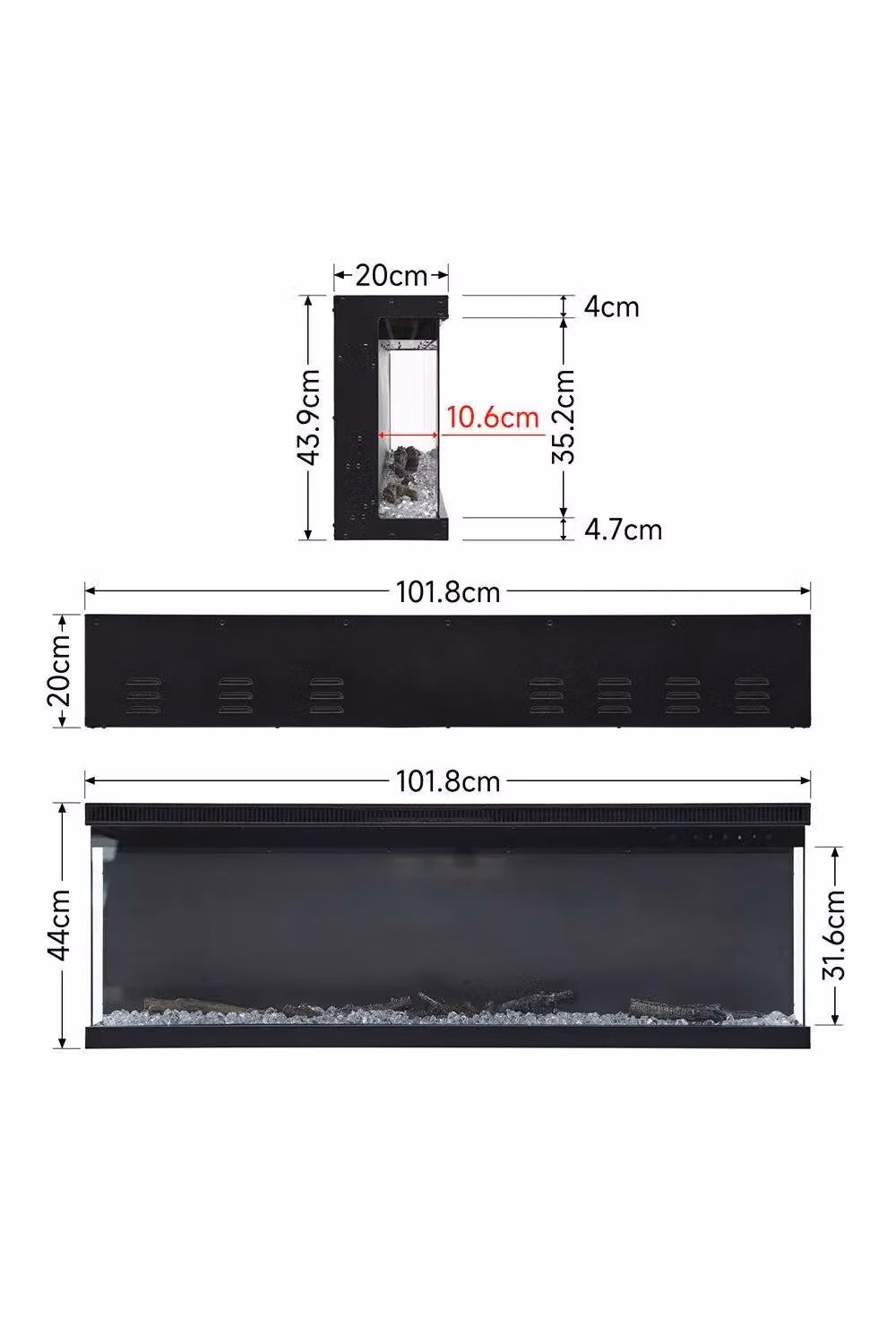 H&O Direct 40 inch Black Recessed or Freestanding Electric Fireplace – 2