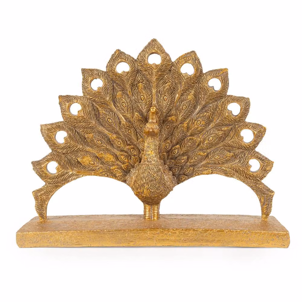 Madison & Mayfair Antique Gold Fan Tail Peacock Tabletop Ornament, H 30.5 cm x W 23.5 cm x D 8.0 cm – 2