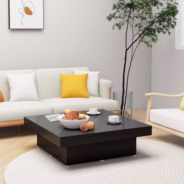 Berkfield Home Black Modern Square Coffee Table in Engineered Wood W/D/H: 90 x 90 x 28 cm