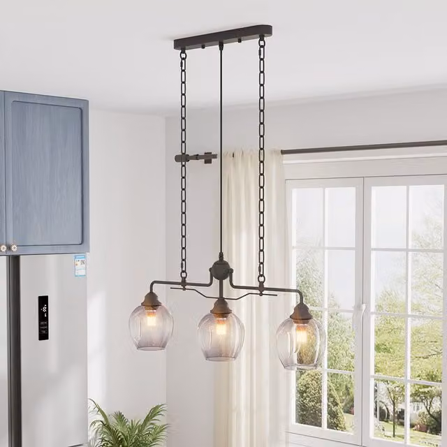 Living Star Modern 3 Light Glass and Metal Pendant Light in Black with Transparent Sphere Shades