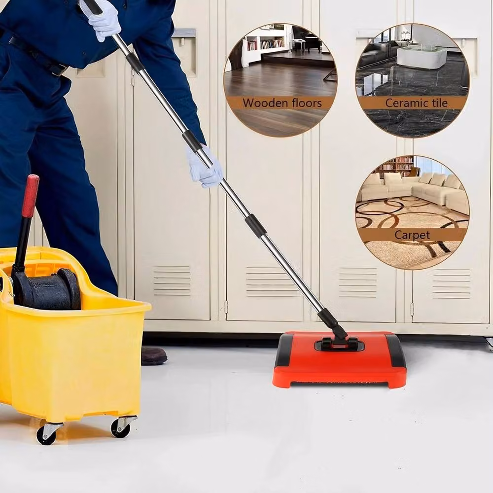 NESTLUNE Manual Carpet Sweeper and Floor Duster in Red – 4