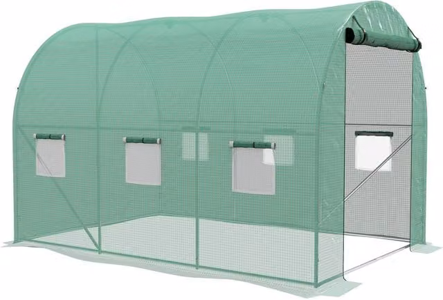 Outsunny Green Polytunnel Greenhouse with Sprinkler System and Galvanised Steel Frame, W: 200 cm, D: 200 cm, H: 197 cm – 1