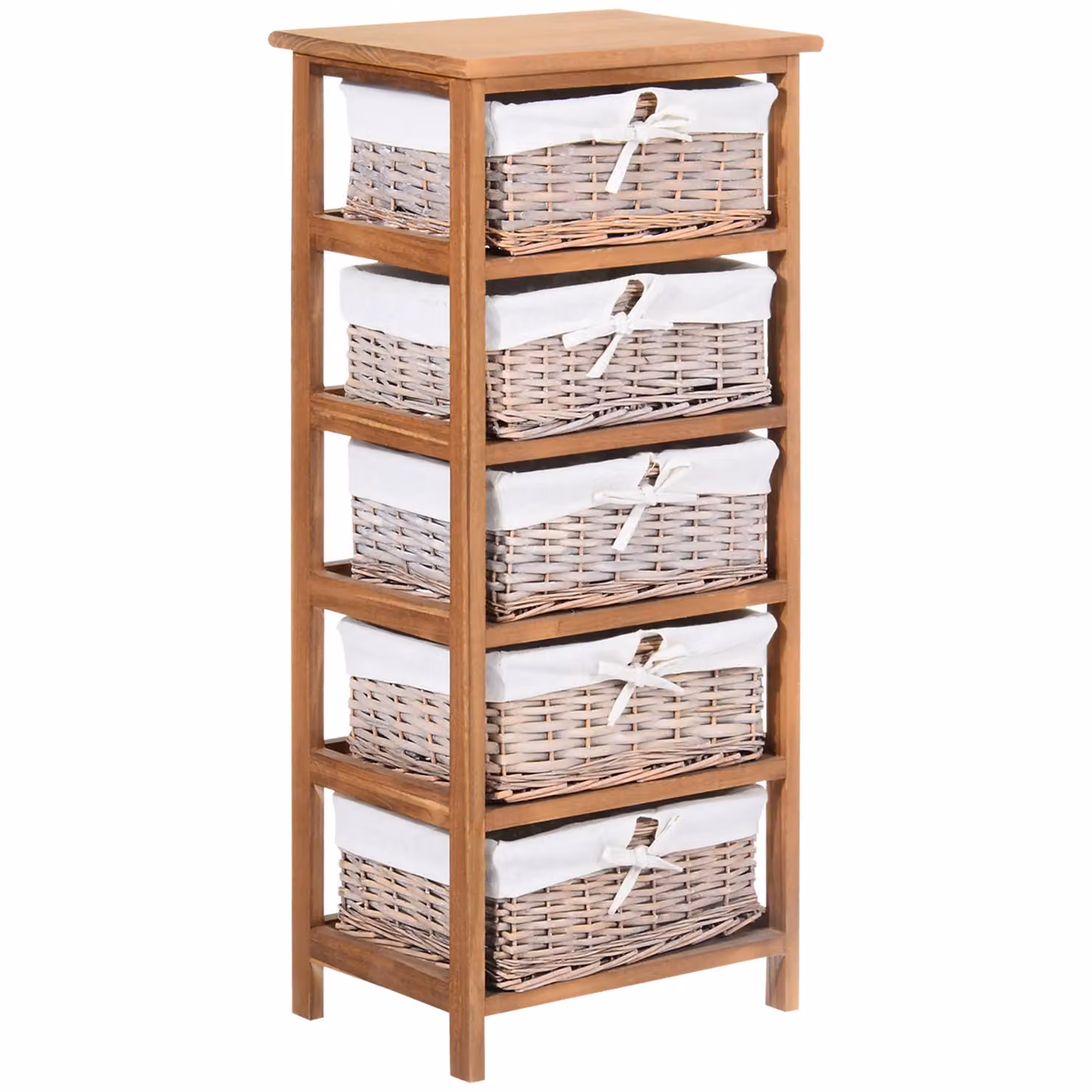 HOMCOM 5 Drawer Dresser with Wicker Storage Shelf Unit in Natural Wood and Brown – 2