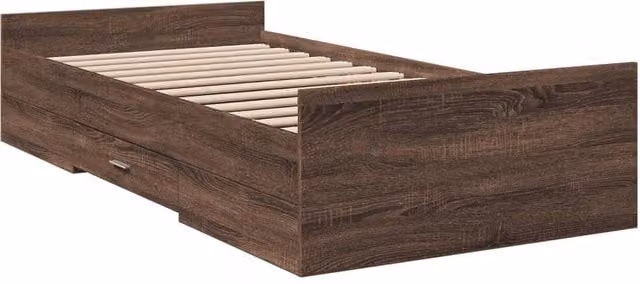 Berkfield Home Modern Small Single Bed Frame with Drawers in Brown Oak, W/D/H: 75 x 190 x 40 cm