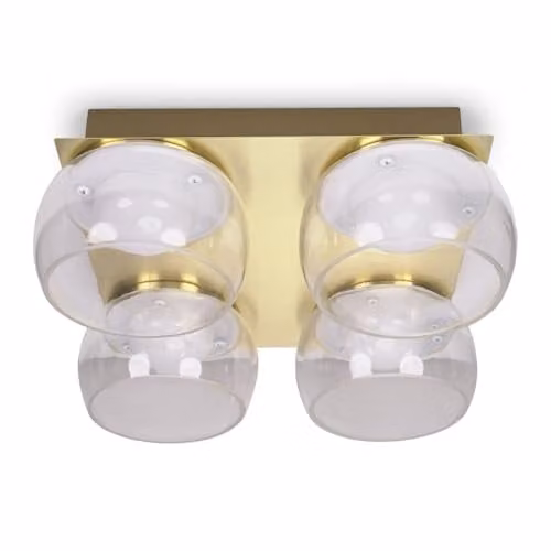 ValueLights Alissa 4 Way Gold Ceiling Light with Transparent Glass Shades, IP44 Rated for Bathroom and Hallway Use