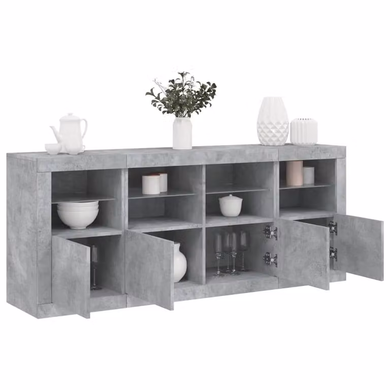 Berkfield Home Modern Sideboard with Integrated LED Lights in Concrete Grey W/D/H: 163 x 37 x 67 cm
