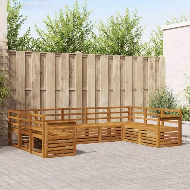 Berkfield Home 9 Piece U-Shape Sectional Garden Sofa Set in Brown with Acacia Wood Frame