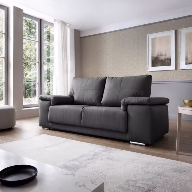 Abakus Direct Texas 2 Seater Upholstered Sofa in Black Synthetic Leather