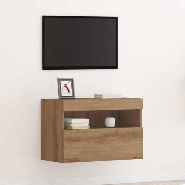 Berkfield Home Artisan Oak TV Wall Cabinet with Integrated LED Lights, Brown, W/D/H: 60 x 40 x 40 cm