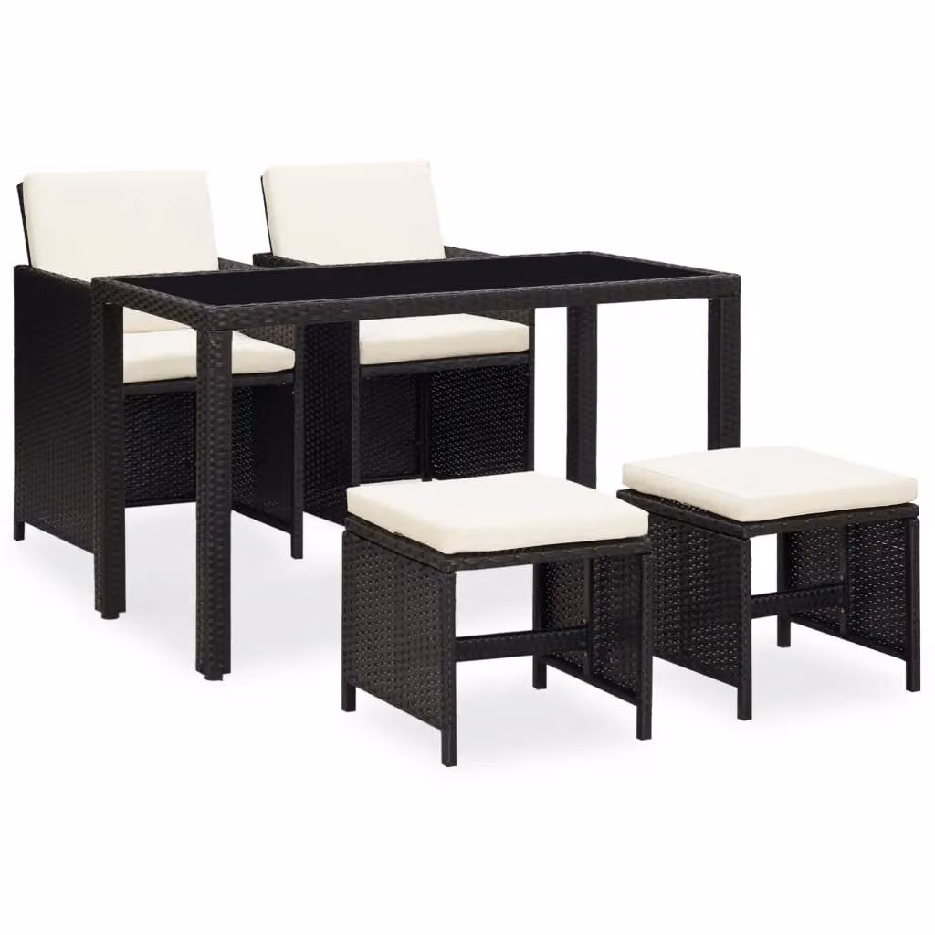 Berkfield Home 5 Piece Outdoor Dining Set with Cushions in Black Poly Rattan and Powder Coated Steel – 2