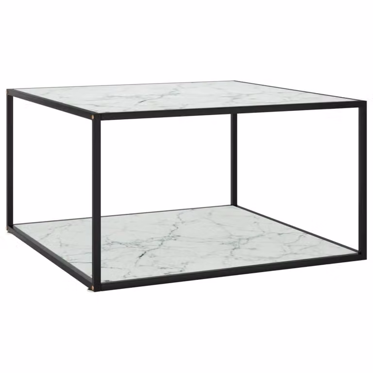 Berkfield Home Modern Square Coffee Table with Black and White Marble Glass, W/D/H: 90 x 90 x 50 cm