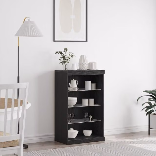 Berkfield Home Black Oak Sideboard with Integrated LED Lighting W/D/H: 5 x 37 x 100 cm