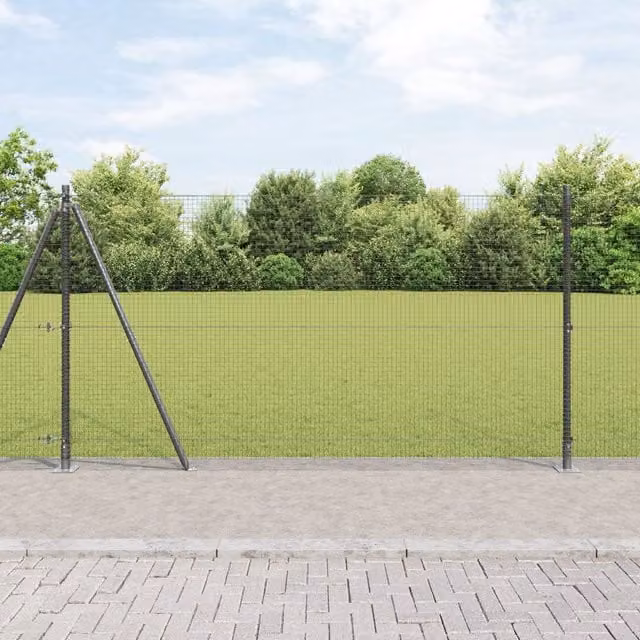 Berkfield Home Grey Steel Welded Wire Fence with 13 Flanged Posts, H: 120 cm, W: 25 m – 1