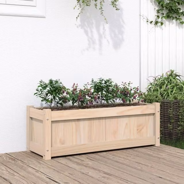 Berkfield Home Brown Solid Wood Pine Garden Planter, W/D/H: 90 x 31 x 31 cm