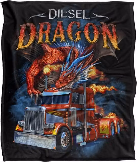 JQ Licensing Diesel Dragon Semi-Truck Super Soft Fleece Throw Blanket, White, W/D/H: 152 x 127 cm – 6