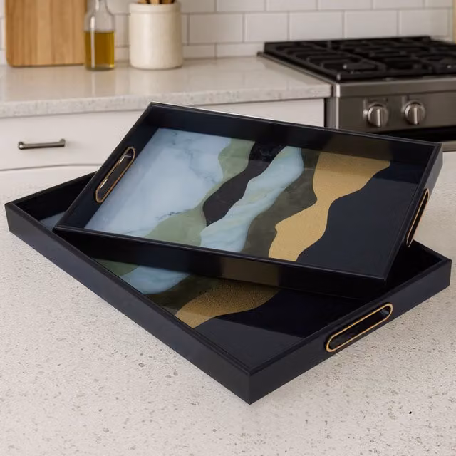 Orsina Celina Set of Two Rectangular Geometric Trays in Multicolour