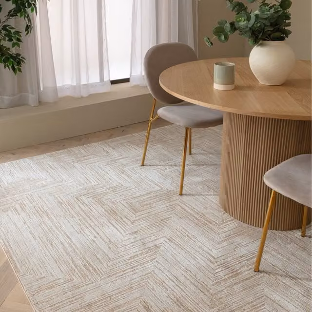 Furniturebox UK Savannah Cream Textured Cross Pattern Rug, Beige, W: 300 cm x D: 200 cm
