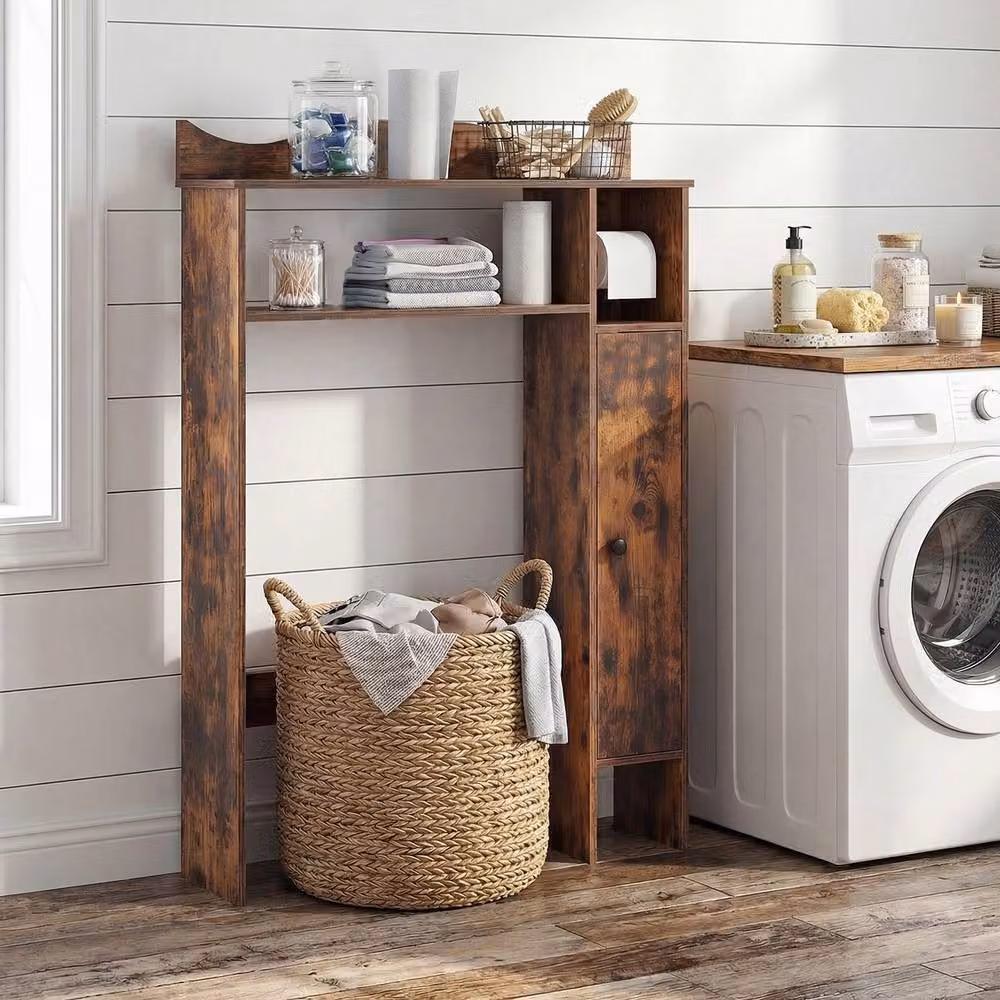 Costway Over The Toilet Storage Cabinet with Toilet Paper Holder in Brown – 3