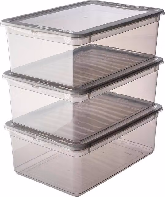 Keeeper Set of 3 Clear Plastic Storage Boxes with Lids and Air Control System, 11 Litre Each – 1