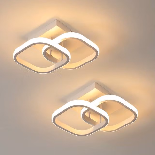 Pheashine 2 Pack White Double Square LED Ceiling Lights, 22W, 3000K Warm White