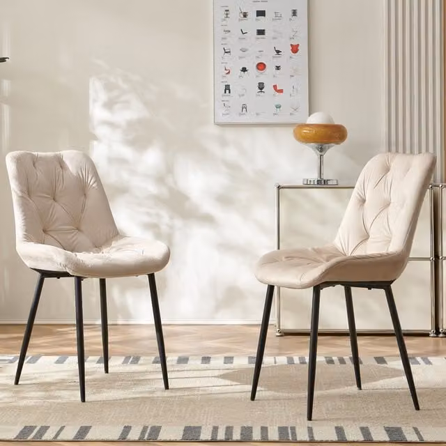 SONARA Modern Set of 2 Velvet Dining Chairs with Ergonomic Upholstered Seats in Beige – 1