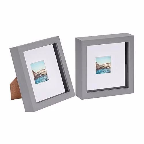 Nicola Spring Pack of 2 Grey Square Acrylic Shadow Box Photo Frames with White Mounts for Wall Display