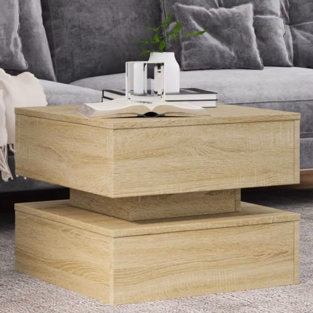 Berkfield Home Modern Square Coffee Table with LED Lights in Sonoma Oak and Beige, W/D/H: 50 x 50 x 40 cm – 1