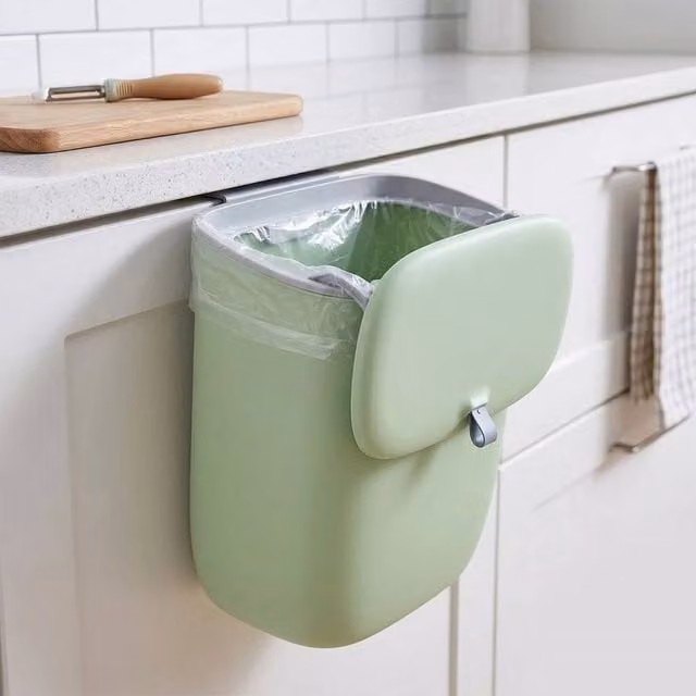Kelvenix 12L Wall Mounted Plastic Kitchen Waste Bin with Flip Lid in Green – 1