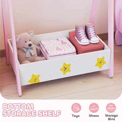 AIYAPLAY Baby Clothing Rack with Hangers, Pink Leaf Theme for Ages 3-6 – 3