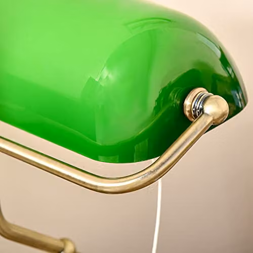 HOMCOM Set of 2 Vintage Banker's Table Lamps with Green Glass Shades and Bronze Metal Base – 4