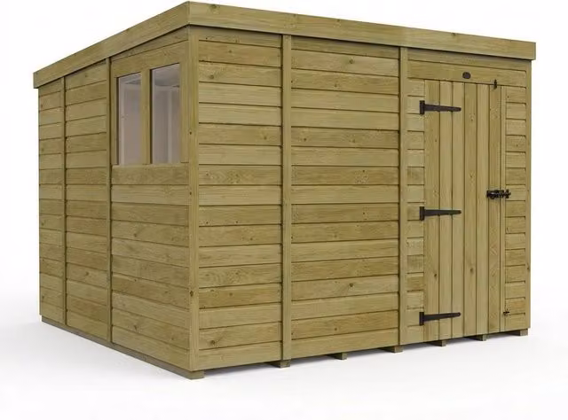 Buttercup Farm Rustic Brown Timber Pent Garden Shed with Single Door and Windows, W/D/H: 274 x 274 x 210 cm