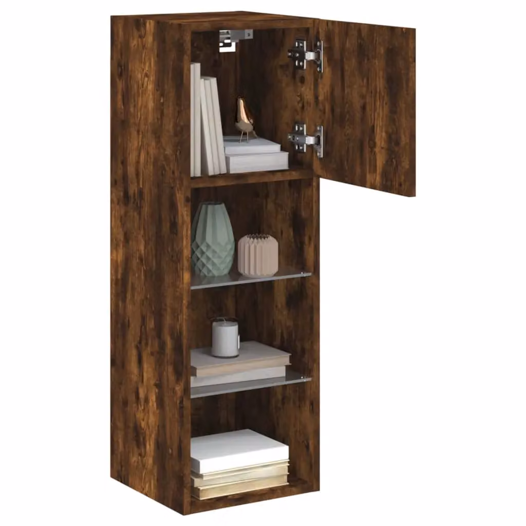 Berkfield Home Wall Mounted TV Cabinet with Integrated LED Lights and Internal Shelves, Smoked Oak, Brown, W/D/H: 30.5 x 30 x 90 cm – 3