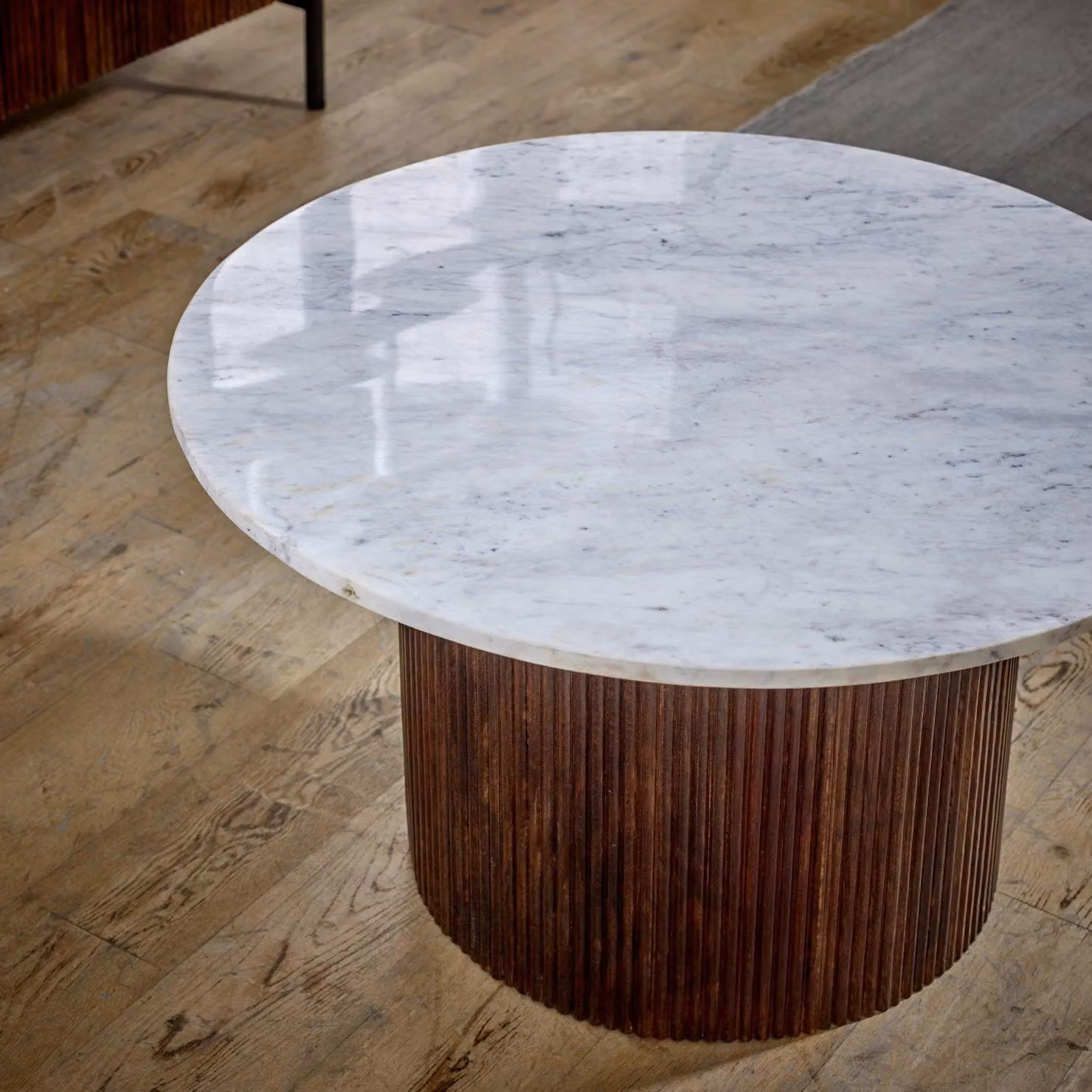 IH Design Tilden Mango Wood Coffee Table with White Marble Top, W/D/H: 80 x 80 x 45 cm – 4