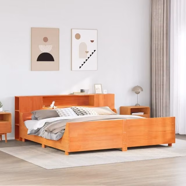 Berkfield Home Rustic Solid Wood Pine Bed Frame in Wax Brown, 200 x 200 cm – 1