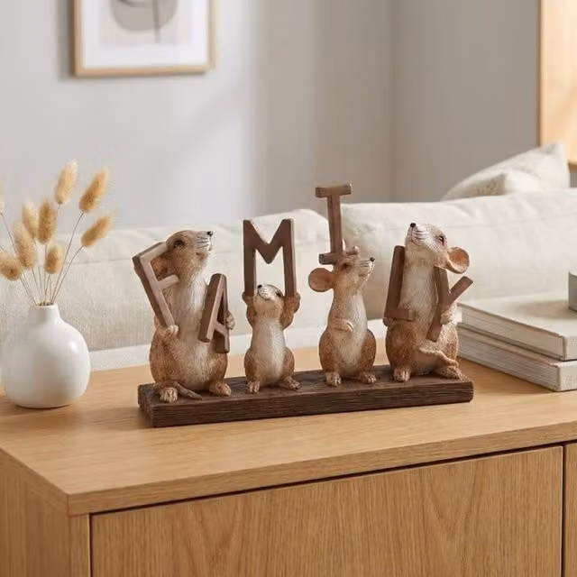 Garden Greatness Standing Mice Family Ornament in Brown and Multicolour