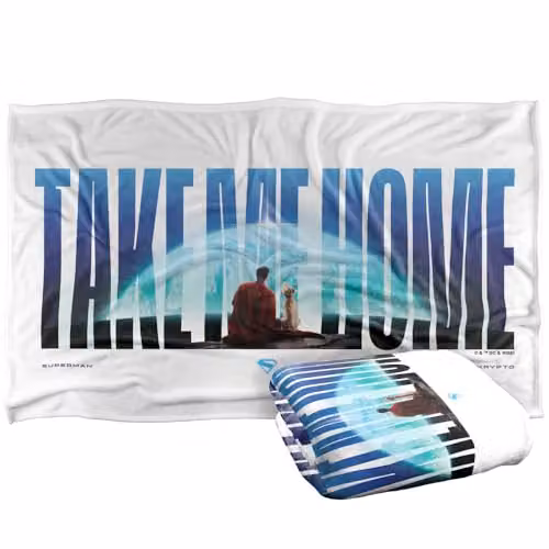 Warner Bros. Superman 2025 Movie Take Me Home Words Super Soft Fleece Throw Blanket, Multicolour, W: 91 cm, D: 147 cm – 1