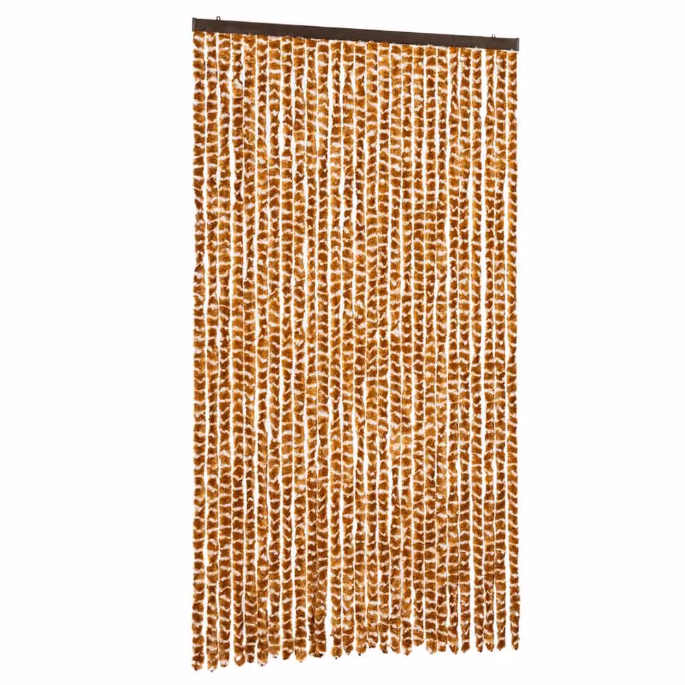 Berkfield Home Chenille Fly Curtain in Ochre and White, W: 118 cm, H: 220 cm – 2