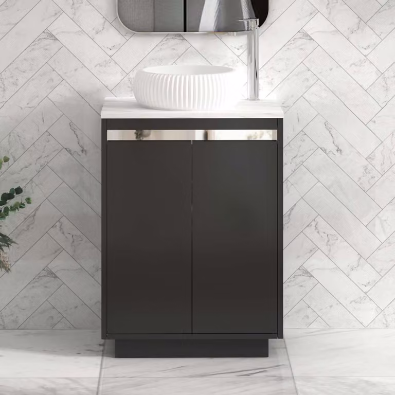 Royal Bathrooms Orion 800mm Matt Obsidian Black Floor Standing 2 Door Vanity Unit with Milan Basin and Chrome Accent Trim