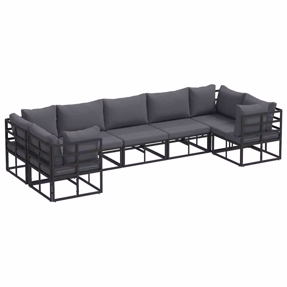 Berkfield Home 7 Piece L-Shape Garden Sofa Set in Black Powder Coated Aluminium with Upholstered Cushions – 2