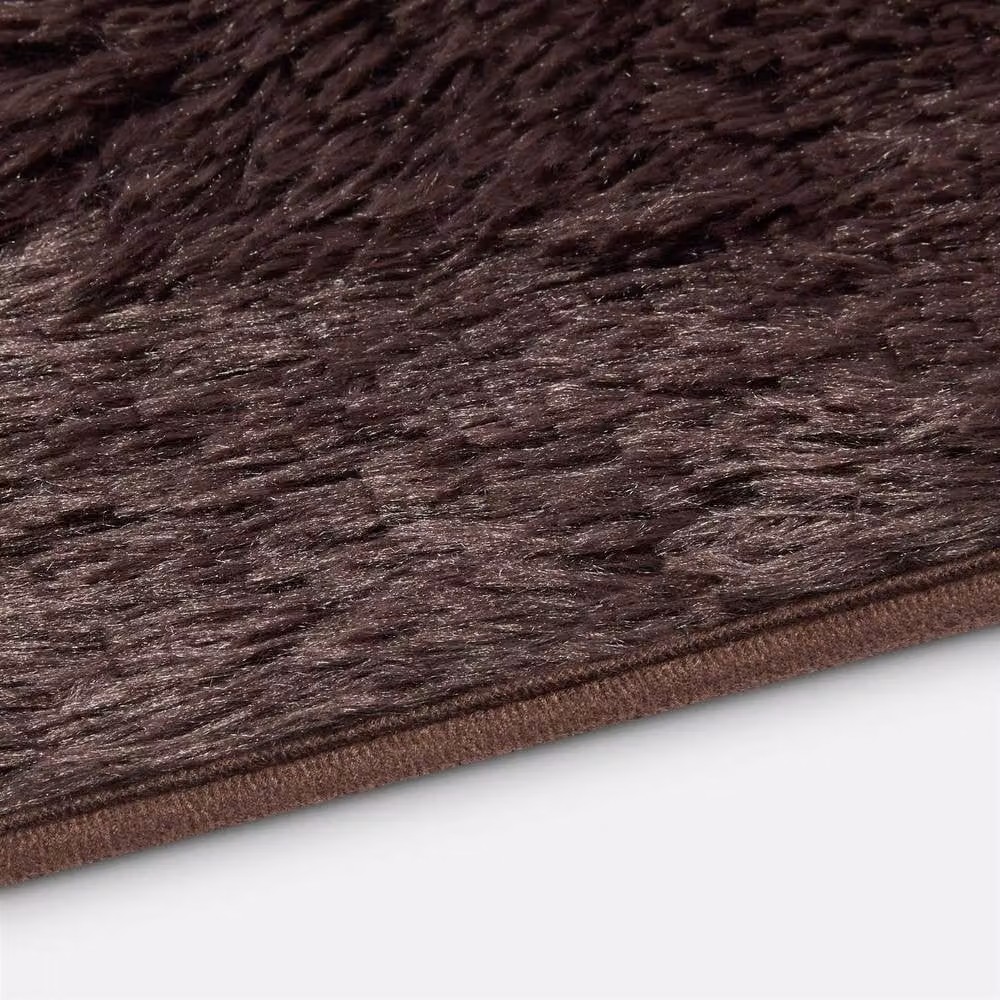 Sienna Fluffy Shaggy Rectangular Rug in Brown, W: 80 cm, L: 150 cm – 3