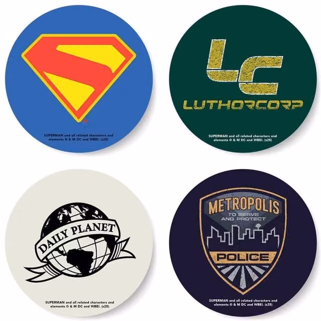 Zavvi DC Comics Superman Logo Round Absorbent Coaster Set, Multicolour, Wood and Cork